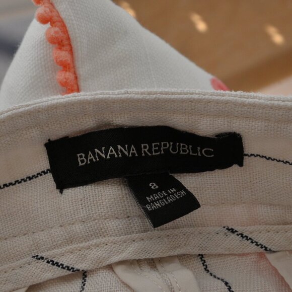 Banana Republic High Rise Linen Cream/Navy Striped Pants Sz 8 - Picture 4 of 8